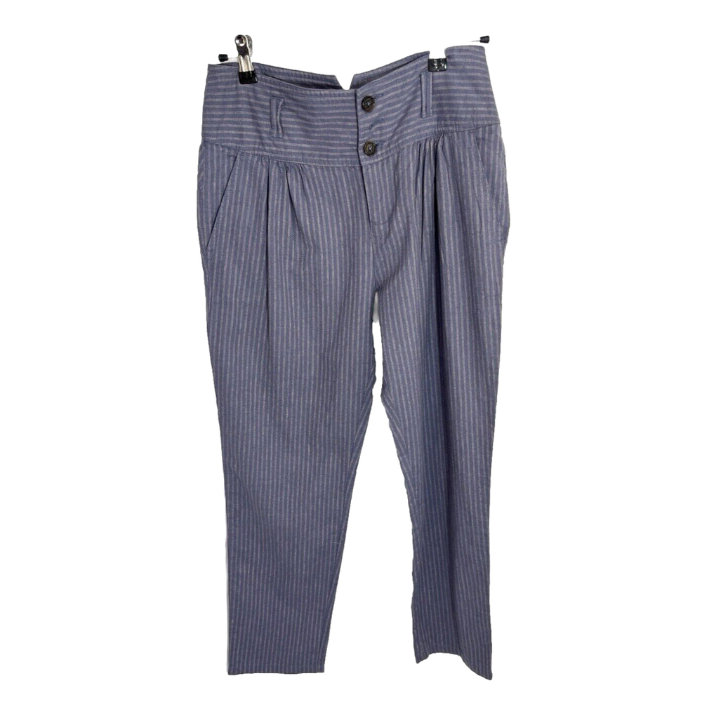 Sundance Amelia Linen Blend Pinstripe Trouser Pants Size 4 Petite Blue Gray NWOT
